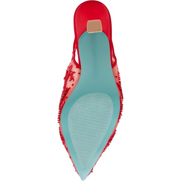 Betsey Johnson Womens Red Textile Closed Pointed Toe Slingback Nikki Pump - Picture 4 of 7